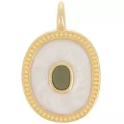 27x17mm Oval pendant with epoxy resin - Fine gold plated - Pearly cream x1