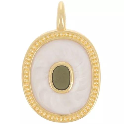 27x17mm Oval pendant with epoxy resin - Fine gold plated - Pearly cream x1
