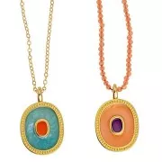 27x17mm Oval pendant with epoxy resin - Fine gold plated - Pearly cream x1