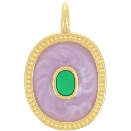 27x17mm Oval pendant with epoxy resin - Fine gold plated - Pearly Lilac x1