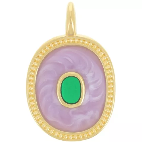 27x17mm Oval pendant with epoxy resin - Fine gold plated - Pearly Lilac x1