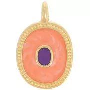 27x17mm Oval pendant with epoxy resin - Fine gold plated - Pearly salmon x1