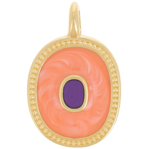 27x17mm Oval pendant with epoxy resin - Fine gold plated - Pearly salmon x1