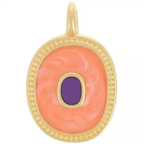 27x17mm Oval pendant with epoxy resin - Fine gold plated - Pearly salmon x1