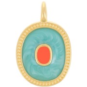 27x17mm Oval pendant with epoxy resin - Fine gold plated - Pearly Turquoise x1