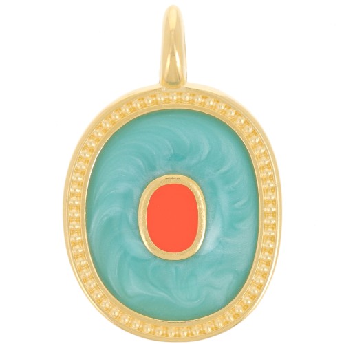 27x17mm Oval pendant with epoxy resin - Fine gold plated - Pearly Turquoise x1