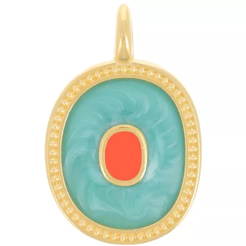 27x17mm Oval pendant with epoxy resin - Fine gold plated - Pearly Turquoise x1