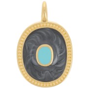 27x17mm Oval pendant with epoxy resin - Fine gold plated - Pearly black x1|raw }}