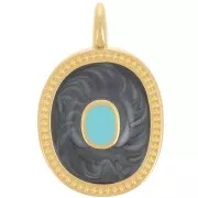 27x17mm Oval pendant with epoxy resin - Fine gold plated - Pearly black x1