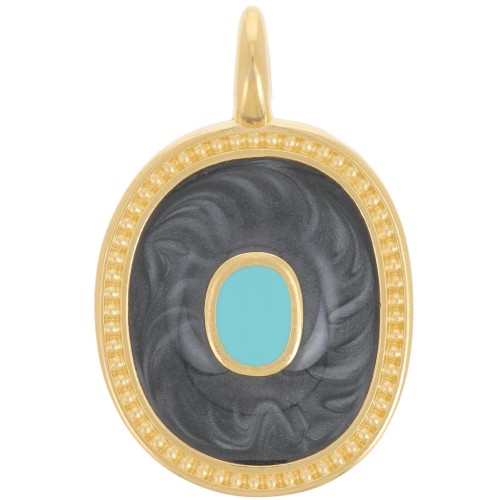 27x17mm Oval pendant with epoxy resin - Fine gold plated - Pearly black x1