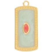 29x14mm rectangle pendant with epoxy resin - Fine Gold Plated - Mint pearl x1