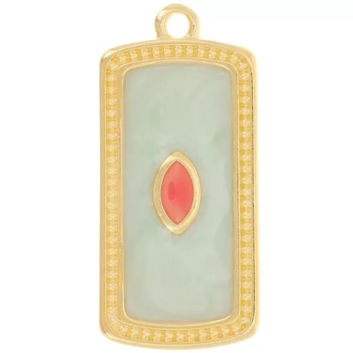 29x14mm rectangle pendant with epoxy resin - Fine Gold Plated - Mint pearl x1