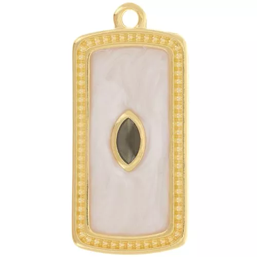 29x14mm rectangle pendant with epoxy resin - Fine Gold Plated - Cream pearl x1