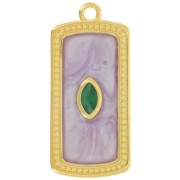 29x14mm rectangle pendant with epoxy resin - Fine Gold Plated - Lilac pearl x1