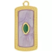29x14mm rectangle pendant with epoxy resin - Fine Gold Plated - Lilac pearl x1