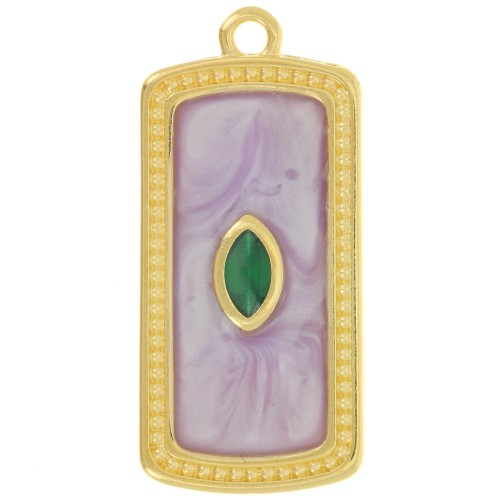 29x14mm rectangle pendant with epoxy resin - Fine Gold Plated - Lilac pearl x1