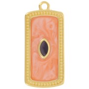 29x14mm rectangle pendant with epoxy resin - Fine Gold Plated - Salmon pearl x1