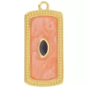 29x14mm rectangle pendant with epoxy resin - Fine Gold Plated - Salmon pearl x1