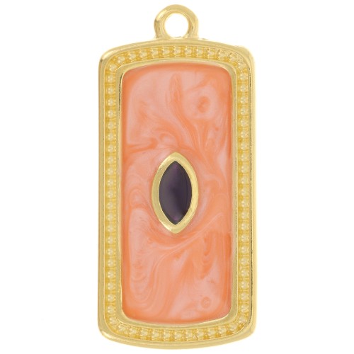 29x14mm rectangle pendant with epoxy resin - Fine Gold Plated - Salmon pearl x1