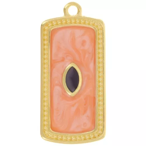29x14mm rectangle pendant with epoxy resin - Fine Gold Plated - Salmon pearl x1