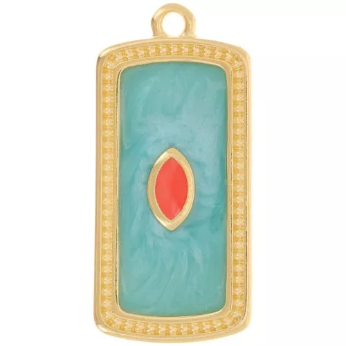 29x14mm rectangle pendant with epoxy resin - Fine Gold Plated - turquoise pearl x1