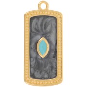 29x14mm rectangle pendant with epoxy resin - Fine Gold Plated - Black pearl x1