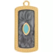29x14mm rectangle pendant with epoxy resin - Fine Gold Plated - Black pearl x1