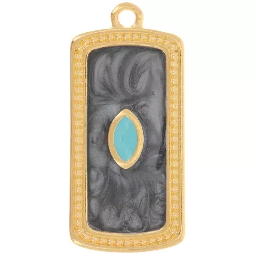 29x14mm rectangle pendant with epoxy resin - Fine Gold Plated - Black pearl x1
