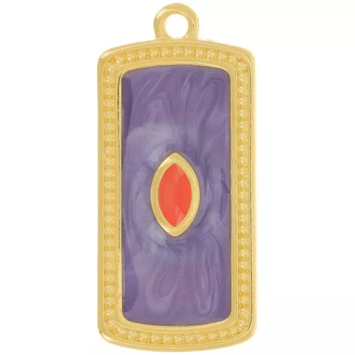 29x14mm rectangle pendant with epoxy resin - Fine Gold Plated - Purple pearl x1