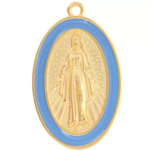 32x20mm Oval Virgin pendant with epoxy resin - Fine Gold Plated - Bleu x1