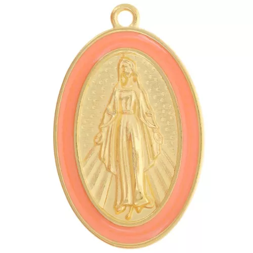 32x20mm Oval Virgin pendant with epoxy resin - Fine Gold Plated - Salmon x1