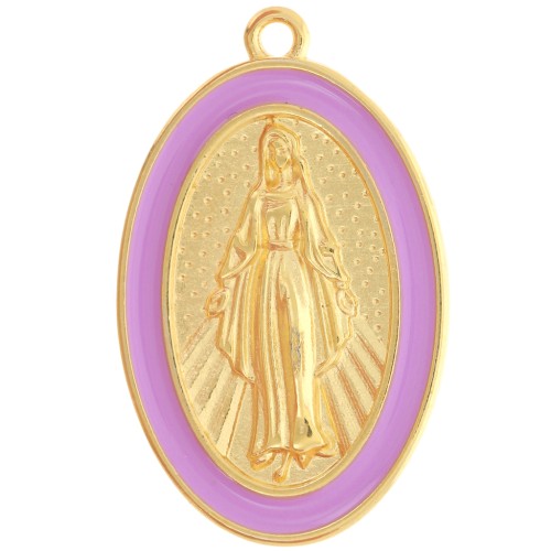 32x20mm Oval Virgin pendant with epoxy resin - Fine Gold Plated - Lilac x1