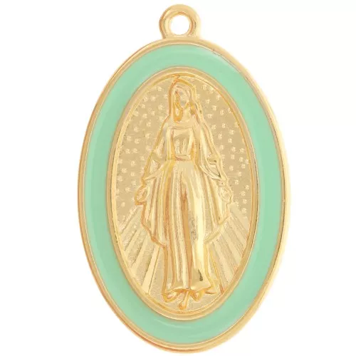 32x20mm Oval Virgin pendant with epoxy resin - Fine Gold Plated - Mint x1