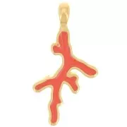27x14mm Coral pendant with epoxy resin - Fine Gold Plated - Orange x1