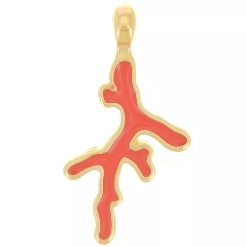 27x14mm Coral pendant with epoxy resin - Fine Gold Plated - Orange x1