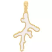 27x14mm Coral pendant with epoxy resin - Fine Gold Plated - White x1