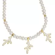 27x14mm Coral pendant with epoxy resin - Fine Gold Plated - White x1