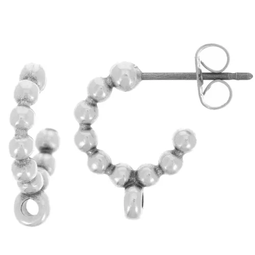 12mm small balls hoop earrings with closed ring - Antique silver plating x2