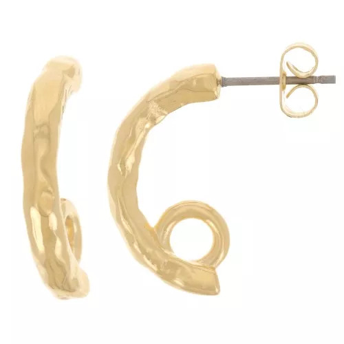 21mm Hammered half hoop earrings with closed ring - Fine gold plated x2
