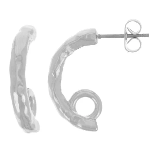 21mm Hammered half hoop earrings with closed ring - Antique fine silver plating x2