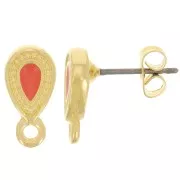 13x7mm Stud earrings epoxy vitrail effect - Fine gold plated - Orange x2