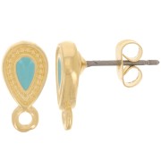 13x7mm Stud earrings epoxy vitrail effect - Fine gold plated - Turquoise x2