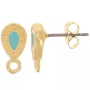 13x7mm Stud earrings epoxy vitrail effect - Fine gold plated - Turquoise x2