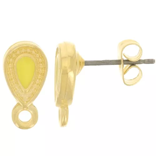 13x7mm Stud earrings epoxy vitrail effect - Fine gold plated - Yellow x2