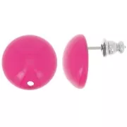 14 mm round resin earstuds - Fuchsia x2