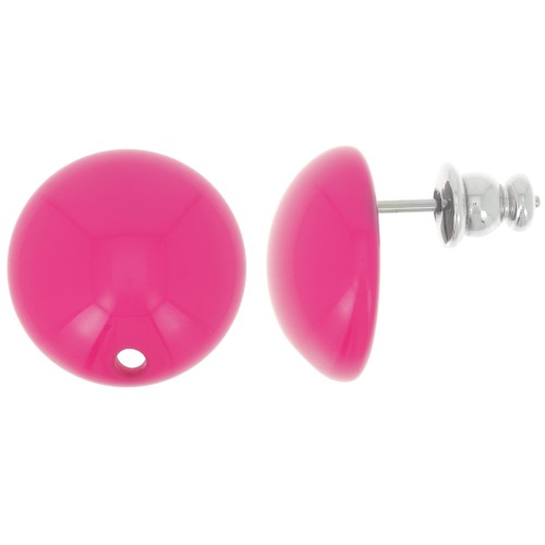 14 mm round resin earstuds - Fuchsia x2