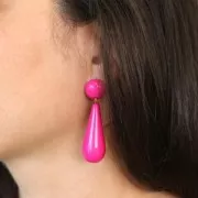 14 mm round resin earstuds - Fuchsia x2