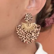 Geometric acetate pendant 35x45 mm - Mottled Brown - Cream x1