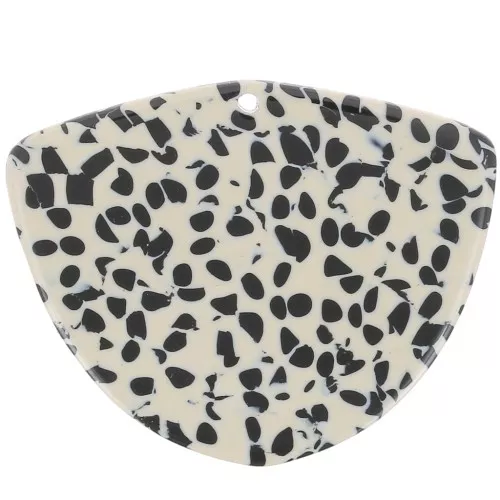 Geometric acetate pendant 35x45 mm - Mottled Black - Beige x1