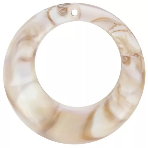 42mm Round curved hollow acrylic pendant - Beige Marbled x1